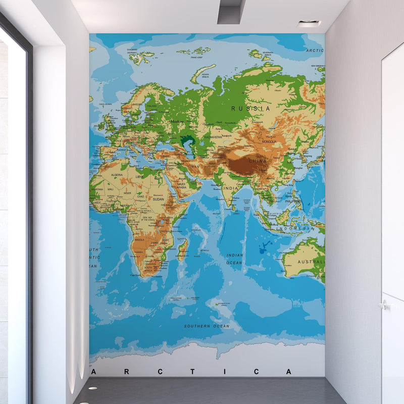 Large Blue World Map Wall Mural.