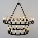 36-Lights 2-Level Matte Black Wagon Wheel Chandelier (24+12)
