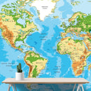 Large Blue World Map Wall Mural.