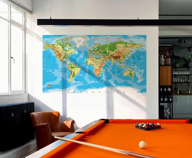 Large Blue World Map Wall Mural.