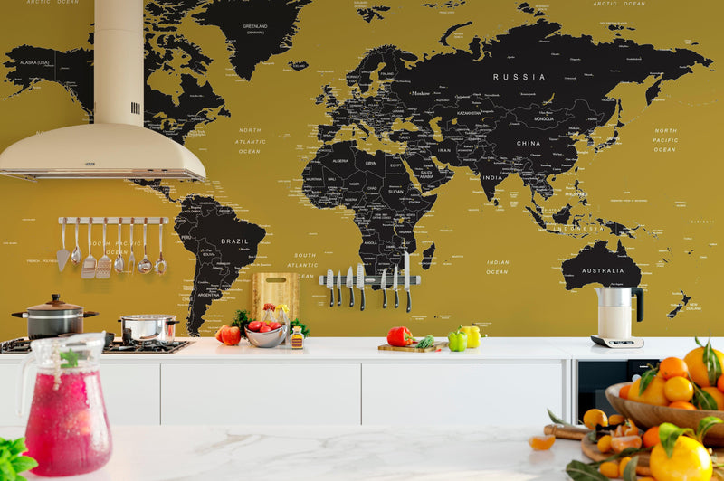 GOLD World Map Wall Mural.