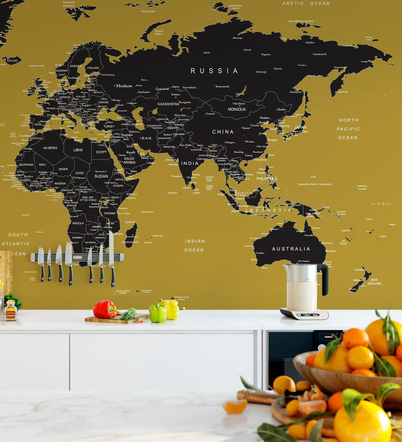 GOLD World Map Wall Mural.