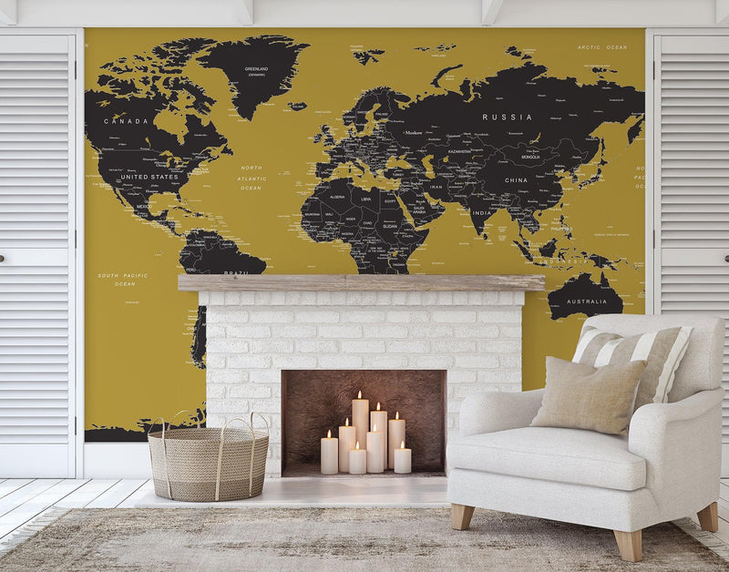 GOLD World Map Wall Mural.