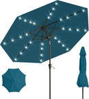9FT Solar Umbrella 32 LED Lighted Patio Umbrella Table Market Umbrella w/Tilt and Crank, UV-Resistant Outdoor Umbrella for Pool, Garden, Deck, Lake Blue by GreenHaven Gardens