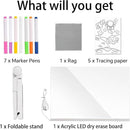 Led Drawing Board, Acrylic Dry Erase Board with Bracket, 15.7" X 11.8" Glow Writing Board, Led Note Board Comes with 7 Drawing Pens and 5 Cartoon Doodle Paper for Office School Home by TinyTreasures Baby Boutique