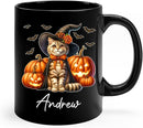 Personalized American Bobtail with Pumpkins Coffee Cup, American Bobtail Wearing Witch Hat Mug, Custom Name Halloween Cat Ceramic Mugs, Pet Black Cup 11oz 15oz, Gift for Cat Lover Pet Owner by TinyTreasures Baby Boutique