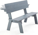 AVAWING Outdoor Convertible Wood Bench with Backrest, Patio Wood Convert a Bench, Space-Saving 2-in-1 Picnic Table Chairs Set for Backyard, Porch, Patio, Garden, Grey by CozyNest Decor