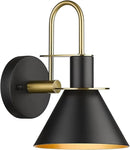 Black Wall Sconce, HWH Industrial Indoor Wall Light Fixture, Single Wall Vanity Light Gooseneck Barn Wall Sconce Lamp for Bedroom Kitchen, Black and Gold Finish, 5HZG56B-L BK+BG by CozyNest Decor