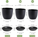9/8/7.5 inch Plant Pots, Set of 3 Modern Decorative Plastic Planters with Drainage Holes and Tray, Flower Pots for Indoor Outdoor Plants, Black by GreenHaven Gardens