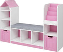 Toy Storage Organizer for Kids Bookshelf with Reading Nook, Multifunctional Kids Bookcase with 7 Storage Cubbies, 2 Movable Drawers and Seat Cushion for Keeping Kids' Toys Books Organized, Pink by CozyNest Decor