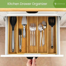 Purawood Kitchen Drawer Organizer, 2 Pack - Expandable Utensil Drawer Organizer for Kitchen, Cutlery Tray & Silverware Organizer, 3-5 Slots - Bamboo Organizer for Utensils & Flatware (Natural) by CozyNest Decor