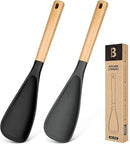 Cooking Spoon for Nonstick Cookwares, Great for Cooking and Serving Sturdy BPA-Free Matte Silicone, Wood Handle Spoon for Mixing, Scoop, and Scrape (Black & Grey, 13.4 inch) by CozyNest Decor