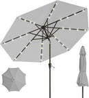 9FT Solar Umbrella 32 LED Lighted Patio Umbrella Table Market Umbrella w/Tilt and Crank, UV-Resistant Outdoor Umbrella for Pool, Garden, Deck, Light Gray by GreenHaven Gardens