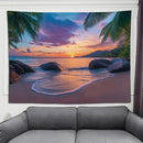 keowhsf Beach Sunset Ocean Tapestry – Tropical Palm Trees Wall Decor with Warm Orange Sky, Summer Seaside Landscape Wall Hanging for Bedroom Living Room Dorm by CozyNest Decor