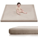 Baby Play Mat for Floor, 1.3" Thick Elasti-Foam 50x50 Playpen Mat for Toddlers Infant kids,Water-Repellent Soft Coral Velvet for Tummy Time, Non-Slip Backing for Crawling,Tatami Style(Beige) by TinyTreasures Baby Boutique
