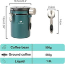 Coffee Canister Airtight Storage Container Stainless Steel Air Tight Coffee Jar with Scoop, Date Tracker CO2 Release Valve for Dry Food, Beans, Ground, Tea, Flour, Cereal and Sugar (Green) by CozyNest Decor