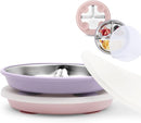 Stainless Steel Toddler Suction Plate with Lid, Deeper 9" Divided Plates with Removable Silicone Sleeves for Kids, Non Toxic & BPA Free | Unbreakable Baby Snack Dishes Set of 2, Pink & Lilac by TinyTreasures Baby Boutique