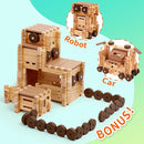 Jovi-mindly＆Notchies Wooden Blocks Train Set 101 PCS Create 40+ Shapes,Toys Educational Wooden Building Blocks Puzzles for Kids Ages 5-8 Boys and Girls,Truck/Excavator,FSC Certified,Graduate Gifts by TinyTreasures Baby Boutique