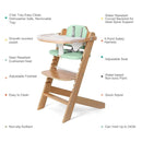 Cowiewie Natural Wooden High Chair for Babies & Toddlers 3-Tier Remove Adjustable Tray and Highchair with Cushions, Easy to Clean, Portable(Green) by TinyTreasures Baby Boutique