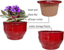 African Violet Pots Self Watering Round Ceramic Violet Pot (red, 6 inch) by GreenHaven Gardens