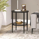 Henn&Hart 20" Wide Round Side Table with Glass Shelf in Blackened Bronze, Table for Living Room, Bedroom by CozyNest Decor