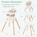 BABY JOY High Chair, 6 in 1 Convertible Wooden Highchair for Babies & Toddlers with Adjustable Legs, Double Removable Tray, Safety Harness & Waterproof PU Cushion (Beige) by TinyTreasures Baby Boutique
