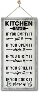 Hanging Kitchen Rules Wood Decor Sign, Rustic Kitchen Wooden Signs, Printed Wood Wall Art Sign, Kitchen Door Rules Rustic Sign, Hanging Wood Sign Kitchen Decor, Funny Farmhouse Kitchen Wall Décor J1 by CozyNest Decor