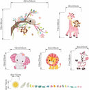 Pink Forest Baby Animals Wall Decals - Elephant Lion Giraffe Monkey Zebra Wall Stickers - Nursery Kids Girls Boys Room Daycare Playroom Classroom Wall Decor by TinyTreasures Baby Boutique