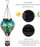 Peacock Hot Air Balloon Solar Lantern with Flickering Flame,Glass Hanging Solar Lanterns Outdoor Waterproof,Hot Air Balloon Decorative Lights for Patio Porch Yard Decor,Peacock Gifts for Women by GreenHaven Gardens