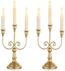 Sziqiqi Gold Taper Candle Holder for Centerpiece - 3-stem Candlesticks Holder for Wedding Table Centerpieces Metal Candle Stick Holders for Fireplace Mantle 2pcs by CozyNest Decor