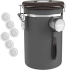 HAIOOU Airtight Coffee Canister Wood Grain [New Version], 22OZ Large Stainless Steel Coffee Bean Storage Container with Date Tracker, Measuring Scoop, CO2 Releasing Valves - Walnut and Gray by CozyNest Decor