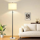 Nintiue Dimmable Floor Lamp for Living Room, 11W LED Bulb Included, Modern Standing Lamp with Marble Base, Tall Pole Light with White Linen Shade for Bedroom Reading Office Corner Nursery-Black by CozyNest Decor