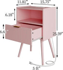 Nightstand,Modern Bedside Table with Storage Drawer and Open Wood Shelf, Accent Night Stand with Solid Wood Legs for Living Room, Bedroom and Small Spaces,Easy Assembly (Pink-Outlet) by CozyNest Decor