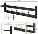 BAMEOS Wall-Mounted Shelf with Hooks - 28.9 Inch Entryway Hanging Shelf with 5 Dual Hooks for Bathroom, Living Room, Bedroom (Black) by CozyNest Decor
