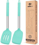 Pack of 2 Silicone Solid Turner, Non Stick Slotted Kitchen Spatulas, High Heat Resistant BPA Free Cooking Utensils, Ideal Cookware for Fish, Eggs, Pancakes(Green) by CozyNest Decor