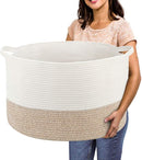 Extra Large Cotton Rope Basket 22" x 14" - Toy Basket for Kids -Blanket Basket for Living Room - Woven Baskets for Storage by TinyTreasures Baby Boutique