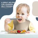10 Pack Silicone Baby Feeding Set, Toddlers Led Weaning Feeding Supplies with Suction Baby Bowl Divided Plate Adjustable Bib Soft Silicone Spoon Fork, Infant Self Eating Utensil Set (Gray, Khaki) by TinyTreasures Baby Boutique