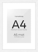 Homeforia A4 Picture Frame White Wood, High-End Oak 8.3 x 11.7 White Poster Frames Matted to 5.8 by 8.3 Photo, 8.3x11.7 Size Wooden Frame with Mat for 5.8x8.3 Print, Tempered Glass, Wall Kit, Set of 1 by CozyNest Decor