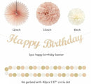 Champagne Rose-Gold Beige Birthday Party-Decorations - 14pcs Happy Banner Boho Lanterns Tissue Pom Poms,Rustic Streamers Garland Fans,Neutral One Sweet Peach Girls Women Hanging Supplies Decor Hugfond by CozyNest Decor