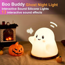 Ghost Night Light for Kids, Silicone Nursery Nightlight with 13 Interactive Sound Effects ,Halloween Decor Lamp Adjustable Dimmable Lamp with Touch Sensor Children's Christmas Gifts (white ghost) by TinyTreasures Baby Boutique