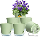 6 inch Self Watering Pots for Indoor Outdoor Plants, 6 Pack Flower Plant Pots with Drainage Holes and Clear Reservoirs, Visible Water Level, Plastic Planters with Wicking Rope, Green by GreenHaven Gardens