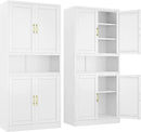 Tall Pantry Cabinet 67" H Metal Cabinet with 4 Doors, Bathroom Cabinets, 3 Adjustable Shelves for Kitchen, Home Office, Living Room, Dinning Room by CozyNest Decor