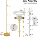 BoostArea Torchiere Floor Lamp, 24W Super Bright LED Standing Lamp, 3000K Stepless Dimmable Pole Lamp with Rotary Switch, 70 Inch Tall Metal Modern Floor Lamps for Living Room/Bedroom/Office/Den, Gold by CozyNest Decor
