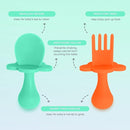 Grabease Baby Spoons and Forks Utensils for Toddlers Infants BPA-Free & Phthalate-Free Baby Silverware, 2 Sets, Mint and Orange - Toddler Spoon by TinyTreasures Baby Boutique