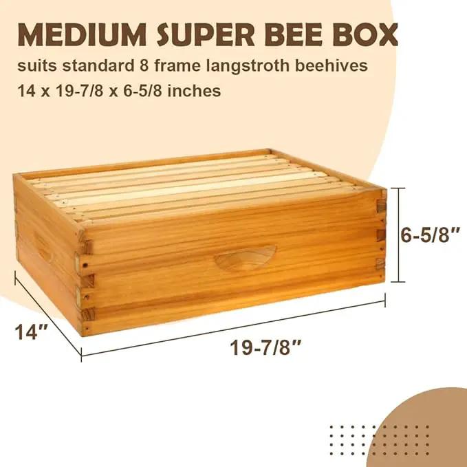 8 Frame Bee Hive Box, Langstroth Medium Super Bee Box Dipped in 100% Beeswax Include Beehive Frames and Waxed Foundation Sheets (Unassembled), photo 2 of 4