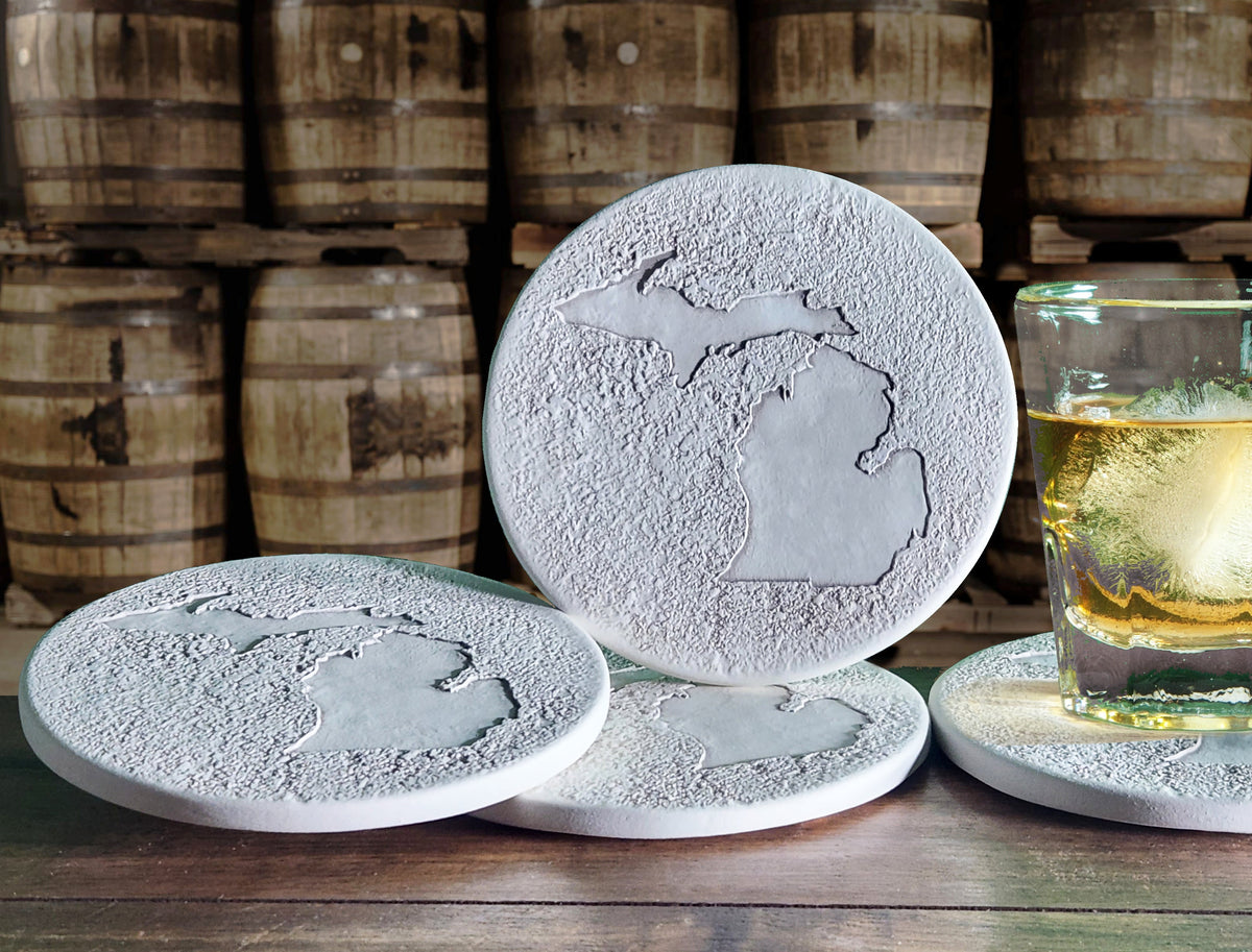 Michigan Drink Coasters, installed in a room