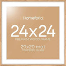 Homeforia 24x24 Wood Picture Frame, High End Natural Oak 24 x 24 Square Light Wooden Poster Frame with Mat 20 by 20 Photo, 24by24 Large Frames Matted to 20x20 Print, Tempered Glass, Wall Kit, Set of 1 by CozyNest Decor