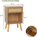 Mid Century Modern Nightstand, Rattan Bedside Table with Drawer and Open Shelf, Wood Nightstand Modern Side Table for Living Room, Bedroom and Small Space, Brown by CozyNest Decor