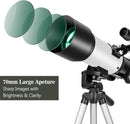 Telescopes, Telescope for Kids and Adults Beginners, 70mm Aperture 400mm Focus Length Refractor Travel Telescope with AZ Mount for Observe The Moon and Landscape (White) by TinyTreasures Baby Boutique