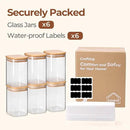 ComSaf 1.2 QT Glass Storage Containers with Lids, Glass Jars with Lids, Clear Food Jar, Square Canister Set of 6, Pantry Organizers and Storage for Cookie Flour Oat Pasta Tea Coffee Bean by CozyNest Decor